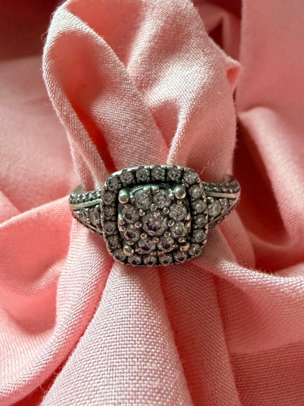 Sterling Silver Pavé Cluster Ring - sz 10